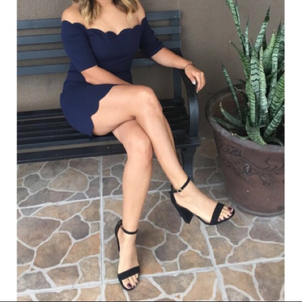 Navy Blue Off The Shoulders Dress